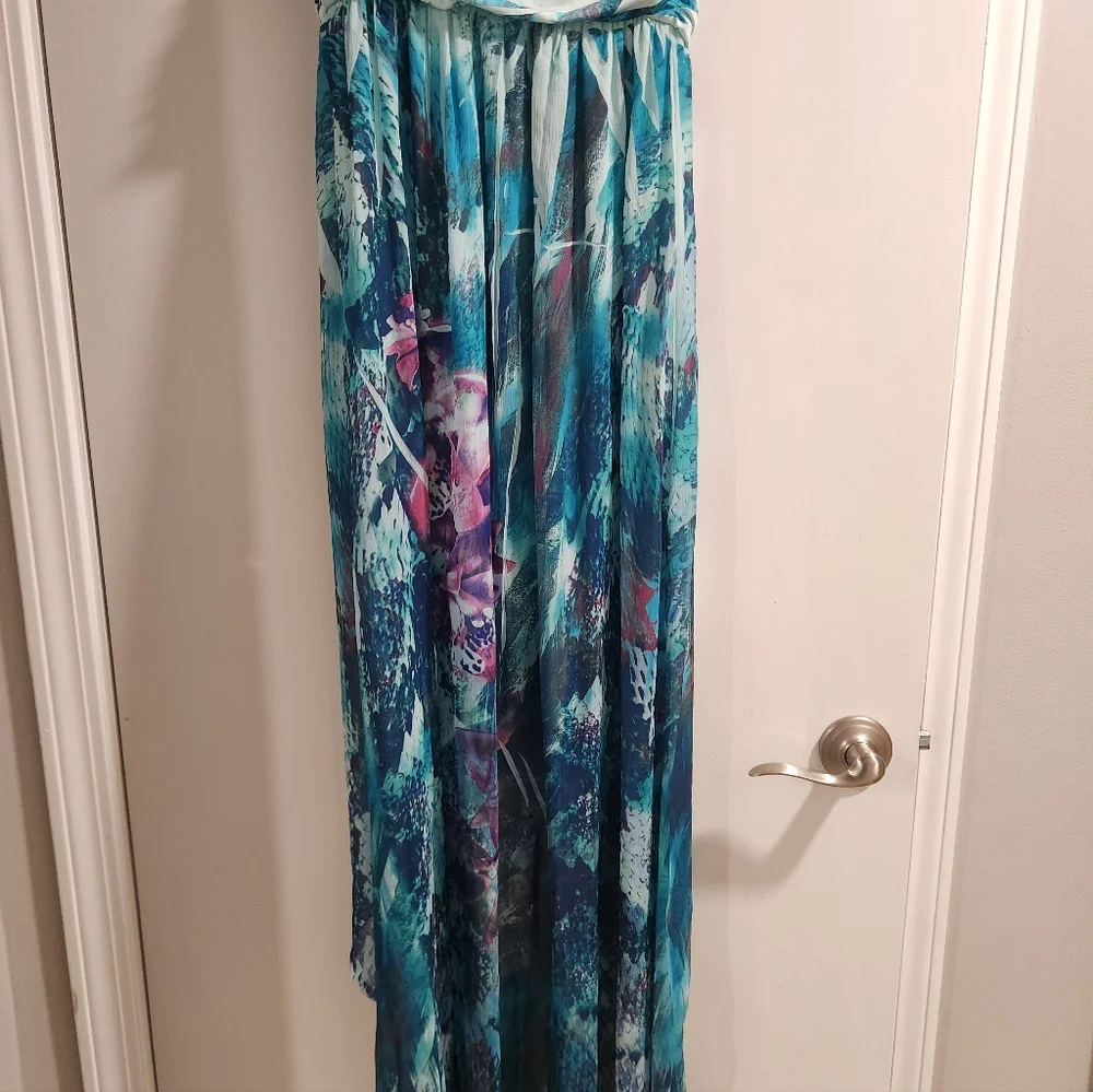 Blue and Purple Strapless Maxi High Low Dress - Picture 6 of 6